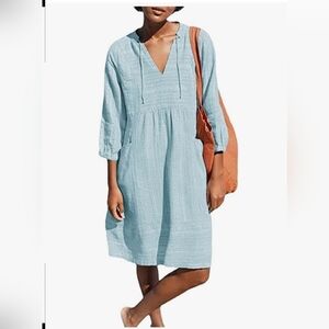 Lafural Womens V Neck Cotton Casual Loose Shift Tunic Smock Summer Dresses